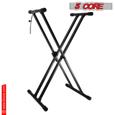 5 Core Adjustable Keyboard Stand Black/ Double Braced X Style Digital Piano Stand/ Sturdy and Durable Pro Series Keyboard Stand with Gear & Locking Straps- KS 2X GEAR-3