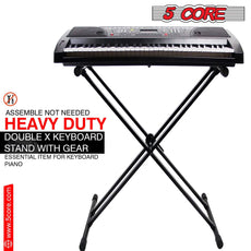 5 Core Adjustable Keyboard Stand Black/ Double Braced X Style Digital Piano Stand/ Sturdy and Durable Pro Series Keyboard Stand with Gear & Locking Straps- KS 2X GEAR-8