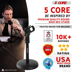 5 Core Desktop Microphone Stand, Upgraded Height Adjustable Table Mic Stand with Mic Clip MS RBS BOOM-13