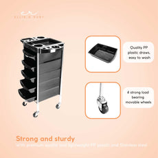 5 Drawer Hairdressing Trolley Black 90x30x36cm Hair Salon Beauty Rolling Cart-4