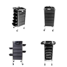 5 Drawer Hairdressing Trolley Black 90x30x36cm Hair Salon Beauty Rolling Cart-7