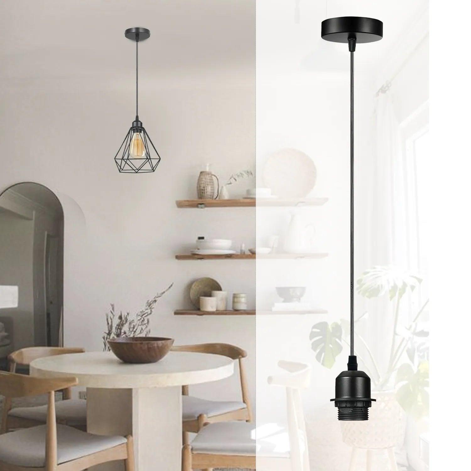 5 Pack Black Pendant Light,E27 Lamp Holder Ceiling Hanging Light,PVC Cable~4245-1