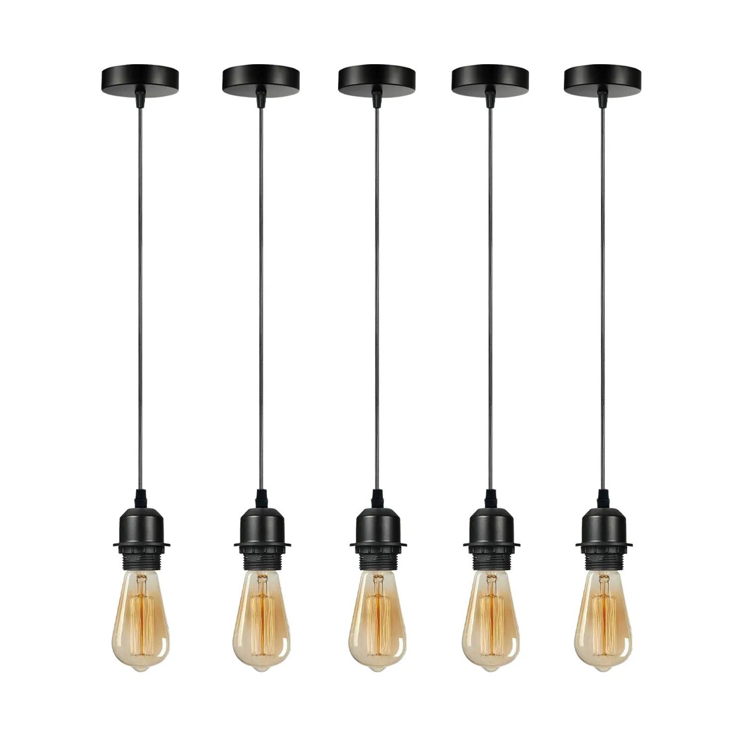 5 Pack Black Pendant Light,E27 Lamp Holder Ceiling Hanging Light,PVC Cable~4245-5