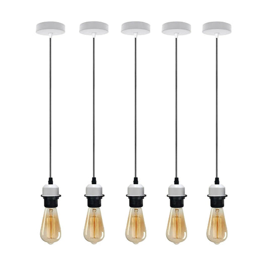 5 Pack White Pendant,Lampshade E27 Lamp Holder Hanging Light,PVC Cable.~4237-0