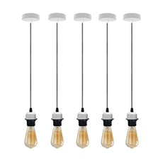 5 Pack White Pendant,Lampshade E27 Lamp Holder Hanging Light,PVC Cable.~4237-0