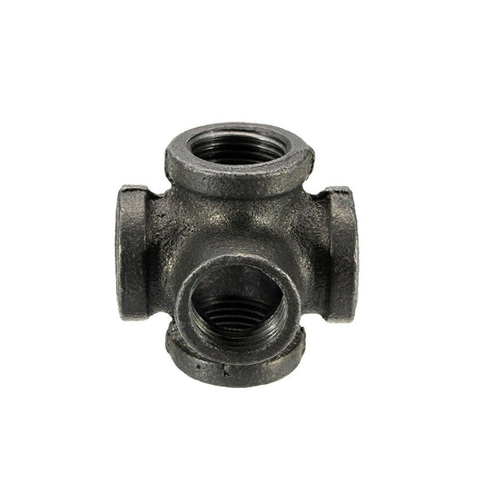 5 Way Pipe Fitting Malleable Iron Black Outlet Cross~1836-0