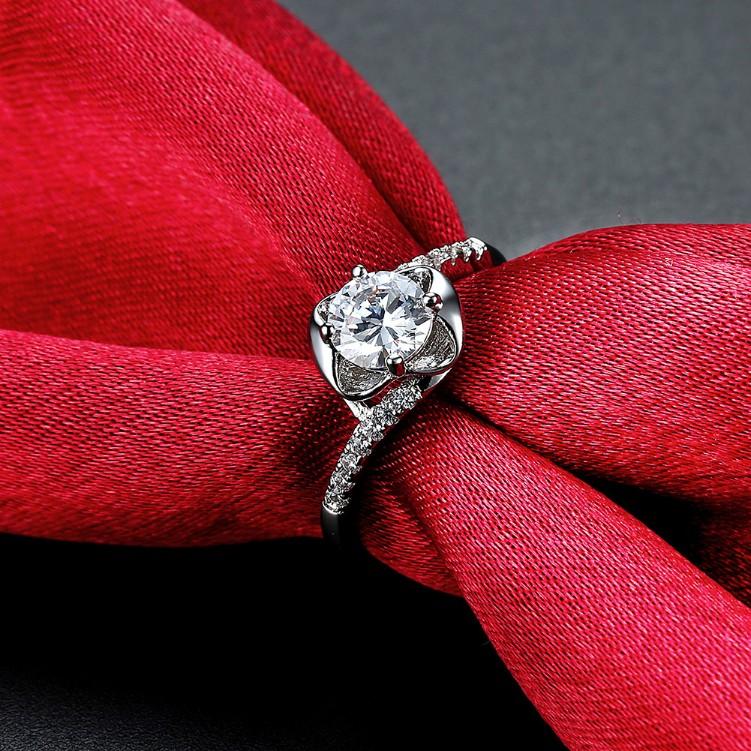 1.00 CTTW Engagement Cut Floral White Crystal Pav'e Ring - Puritific