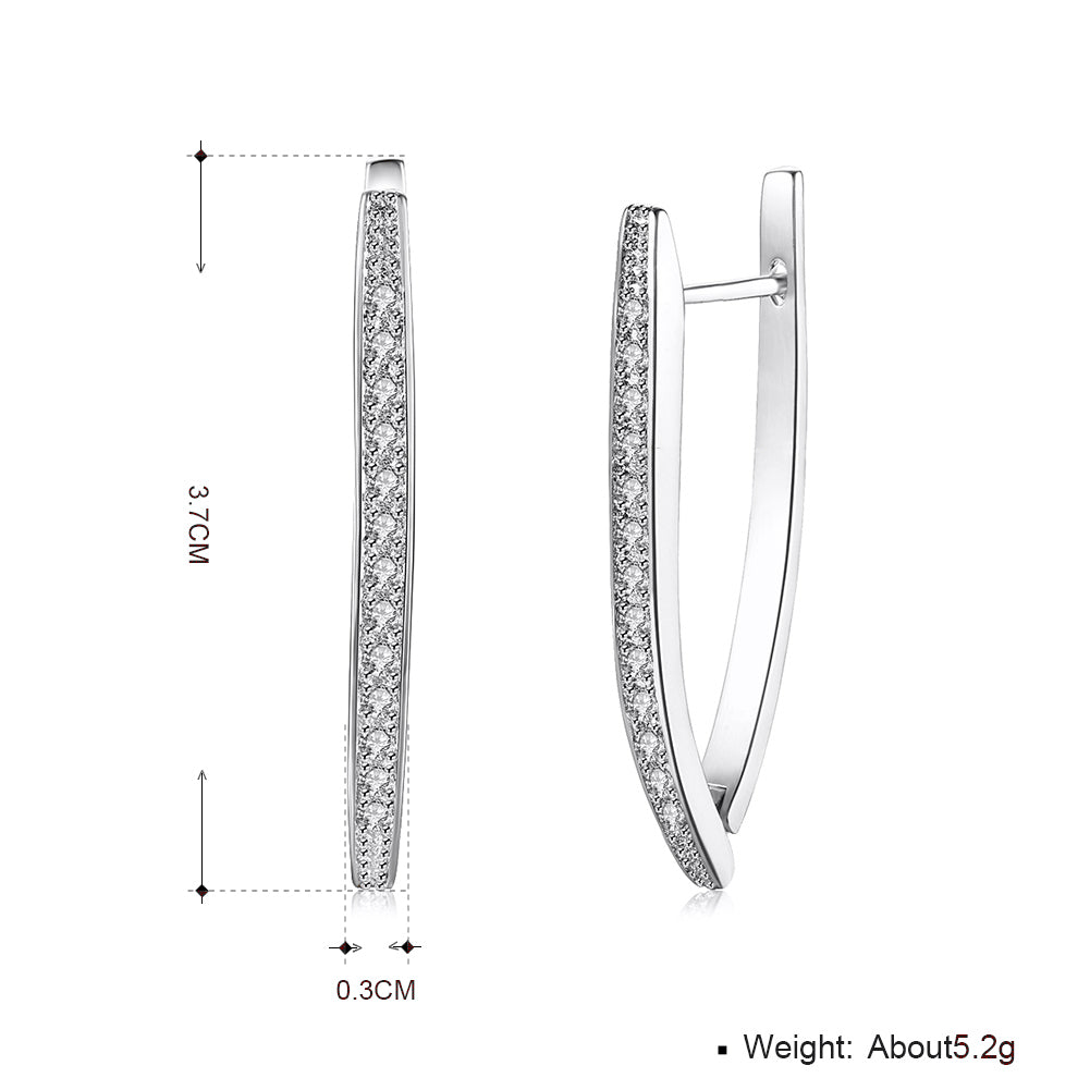 1.4" Pave Thin Pave Hoop Earring in 18K White Gold Plated with Crystals - Puritific