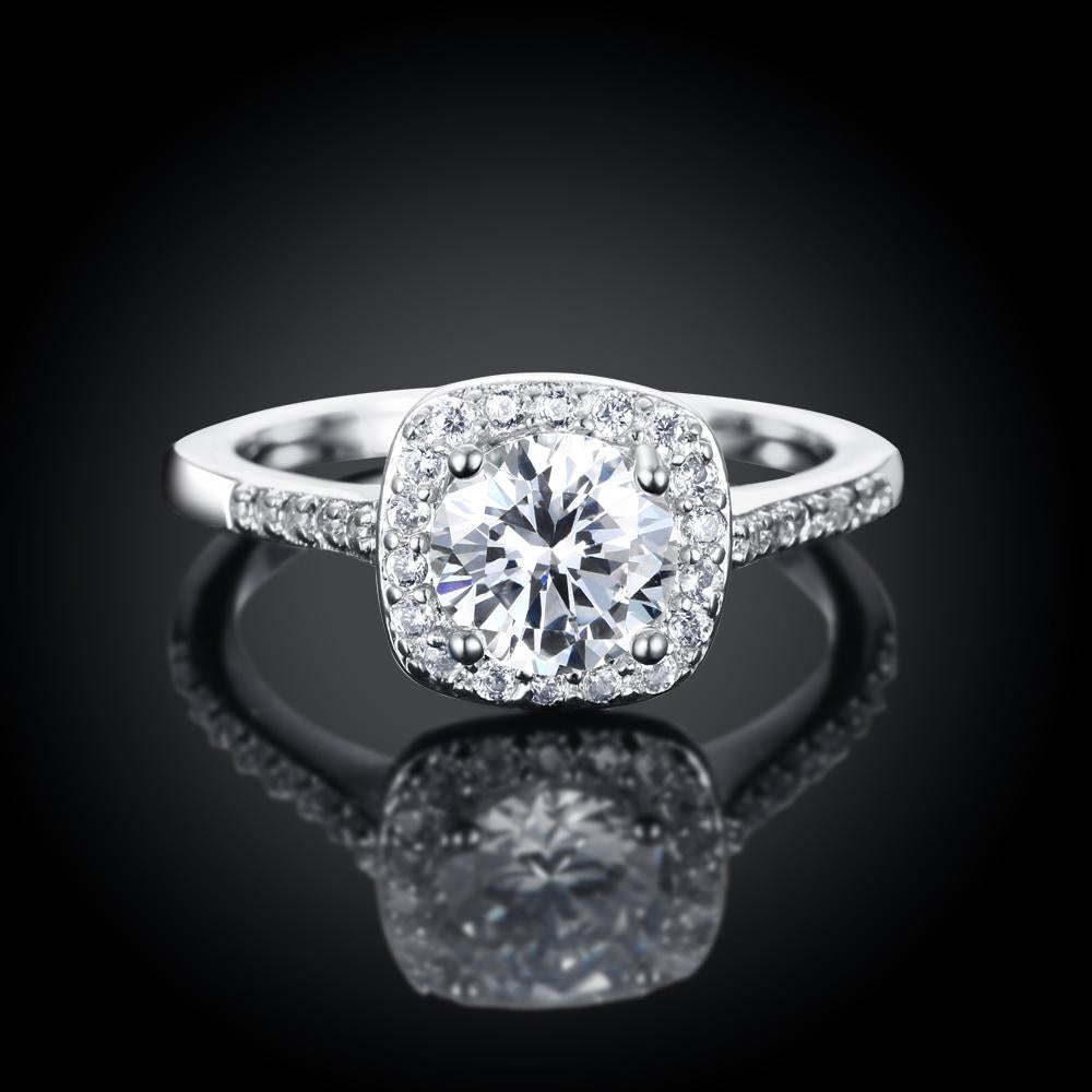 18K White Gold Plated Crystal Halo Ring - 3 Colors Available - Puritific