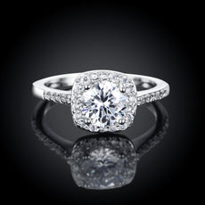 18K White Gold Plated Crystal Halo Ring - 3 Colors Available - Puritific