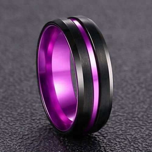 Black Tungsten and Purple Stripe Ring - Puritific