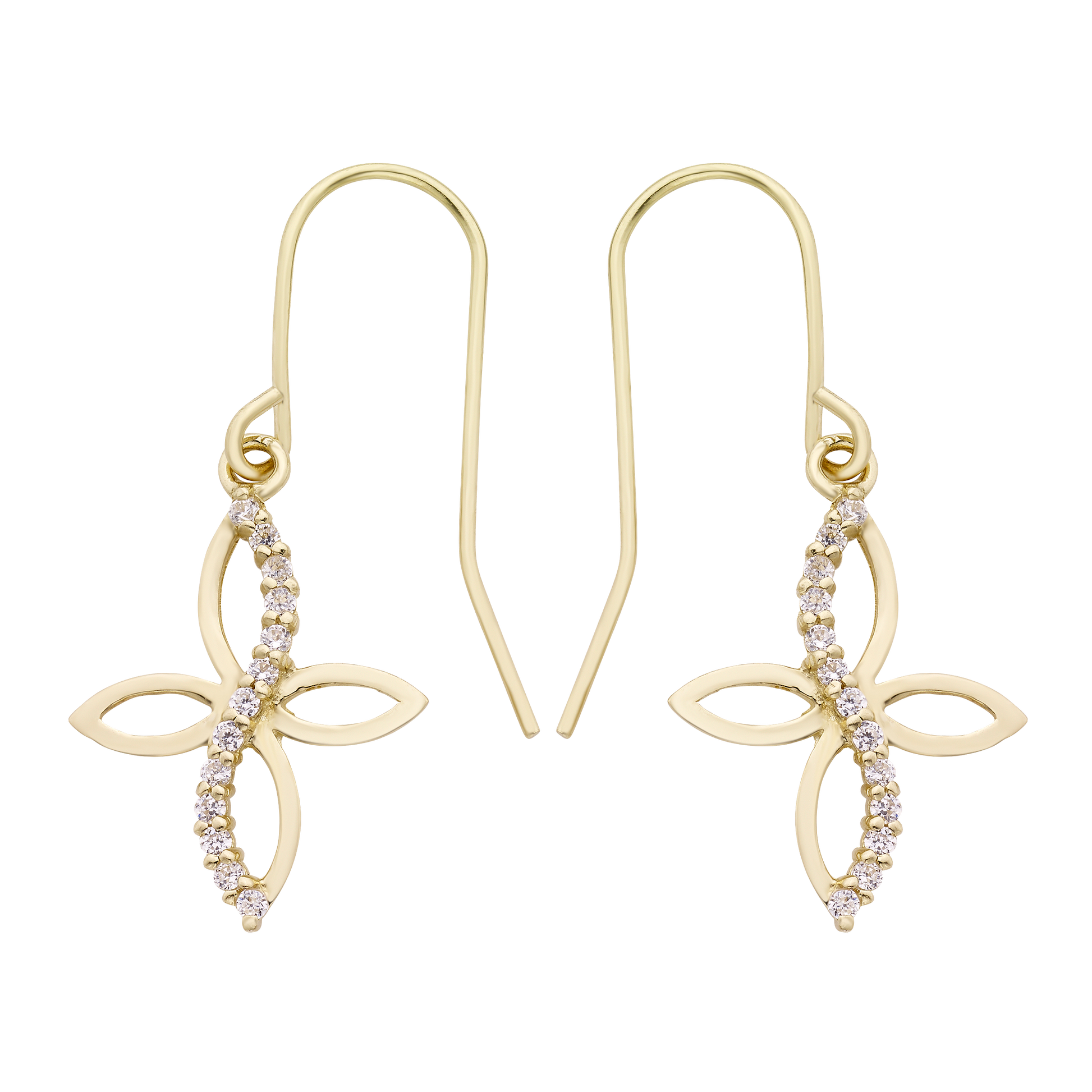 14k Gold Lab-Created White Topaz Cross Drop Earrings - Puritific