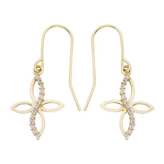 14k Gold Lab-Created White Topaz Cross Drop Earrings - Puritific