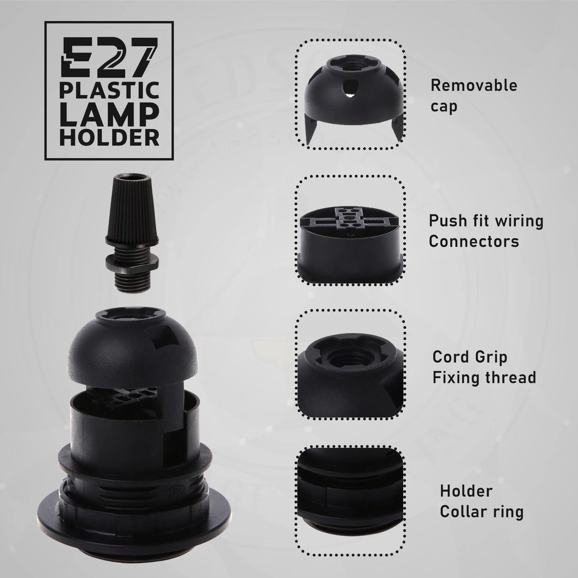 5Pack E27 Light Bulb,Pendant Socket Holder Screw Black Plastic Lamp holder ~4374-3