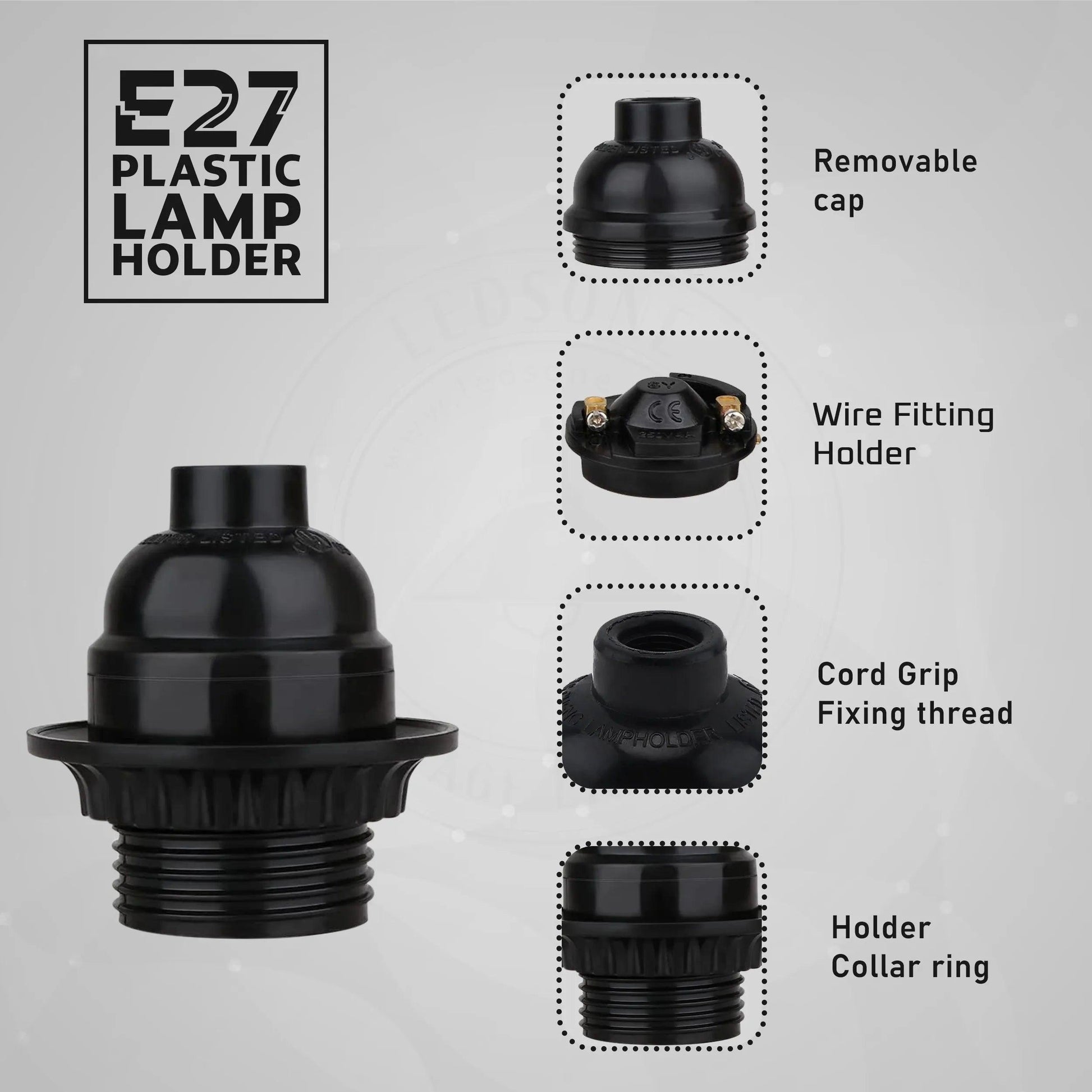 5Pack E27 Light Bulb,Pendant Socket Holder Screw Black Plastic Lamp holder ~4390-3