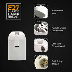 5Pack E27 Light Bulb,Pendant Socket Holder Screw White Plastic Lamp holder ~4383-7