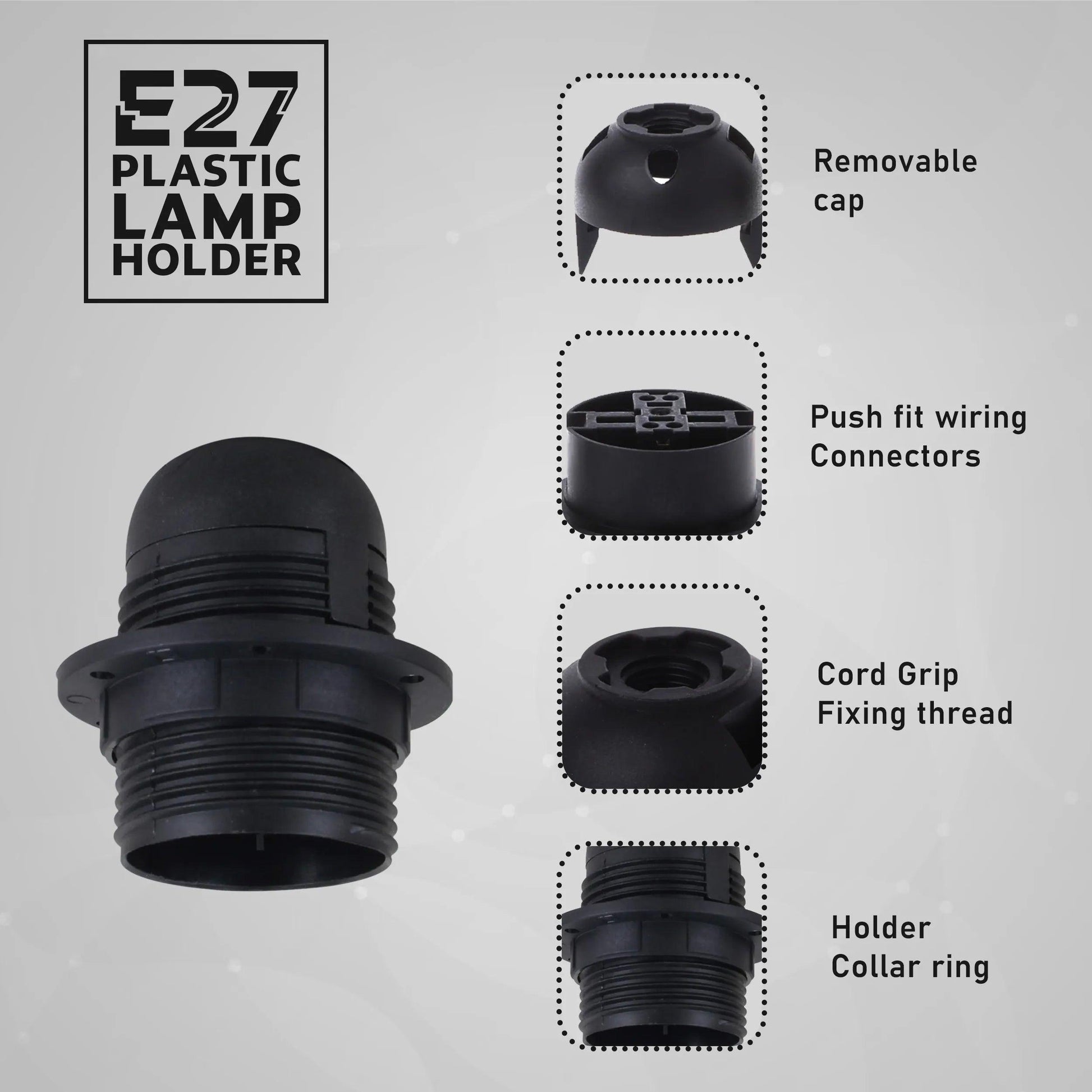 5Pack Screw E27 Light Bulb Lamp Holder Pendant Socket Edison Black Plastic  ~4365-3