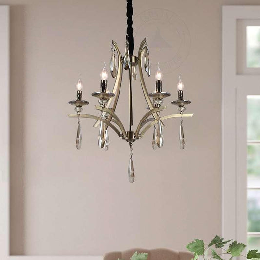 6 Light Crystal Chandelier Light Adjustable Farmhouse Candle Ceiling Pendant Fixture E14 Base Hanging Light~4619-0