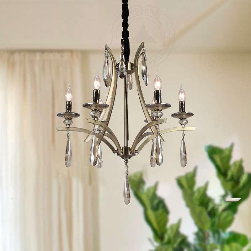 6 Light Crystal Chandelier Light Adjustable Farmhouse Candle Ceiling Pendant Fixture E14 Base Hanging Light~4619-3