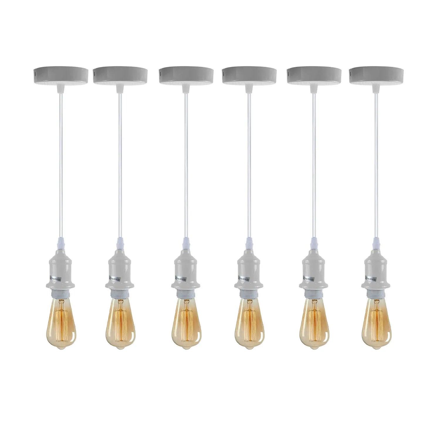 6 Pack Industrial Pendant Light Fitting,Lamp White Holder Ceiling Hanging Light~4278-0