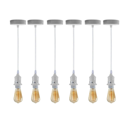 6 Pack Industrial Pendant Light Fitting,Lamp White Holder Ceiling Hanging Light~4278-0