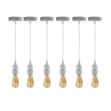 6 Pack Industrial Pendant Light Fitting,Lamp White Holder Ceiling Hanging Light~4278-0