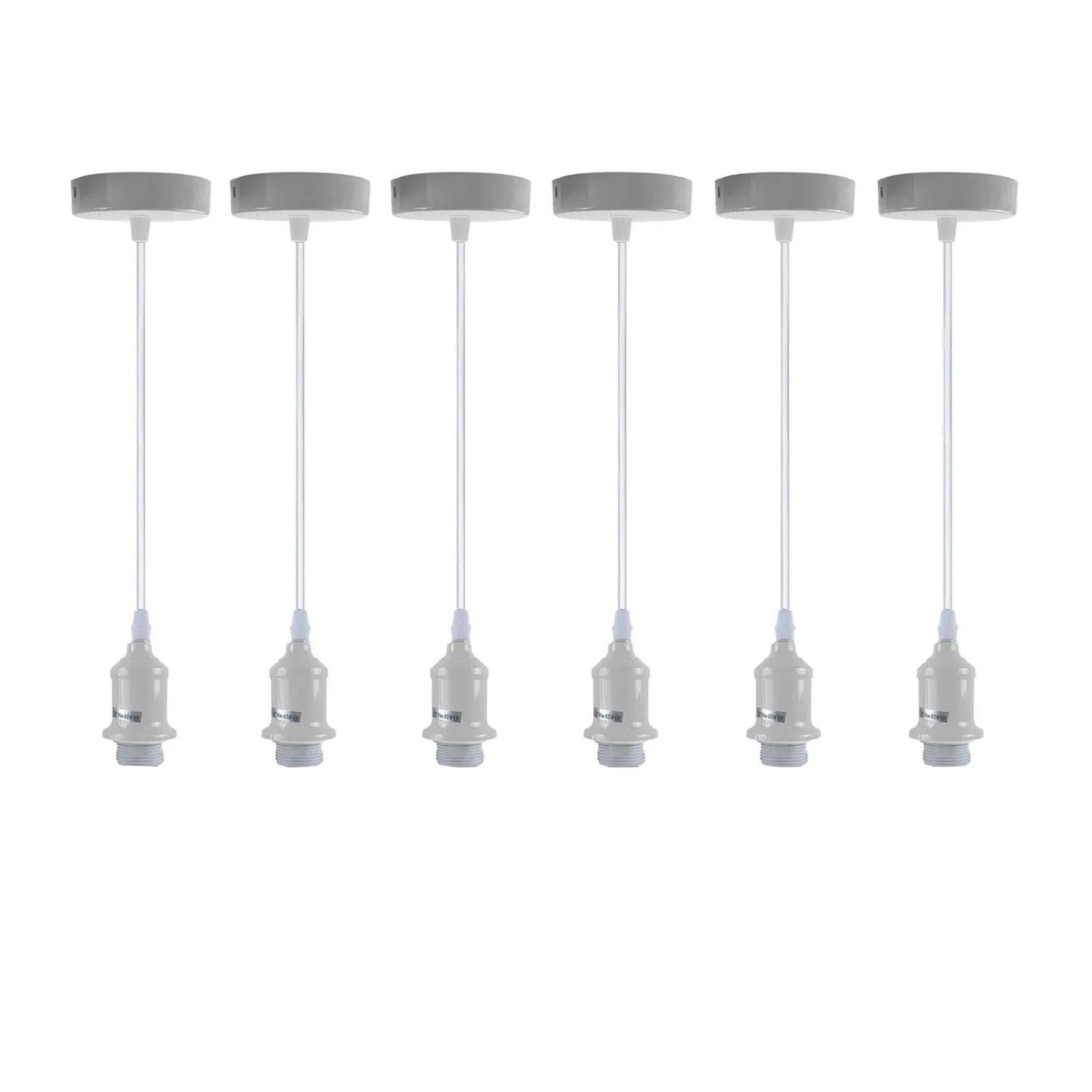 6 Pack Industrial Pendant Light Fitting,Lamp White Holder Ceiling Hanging Light~4278-7