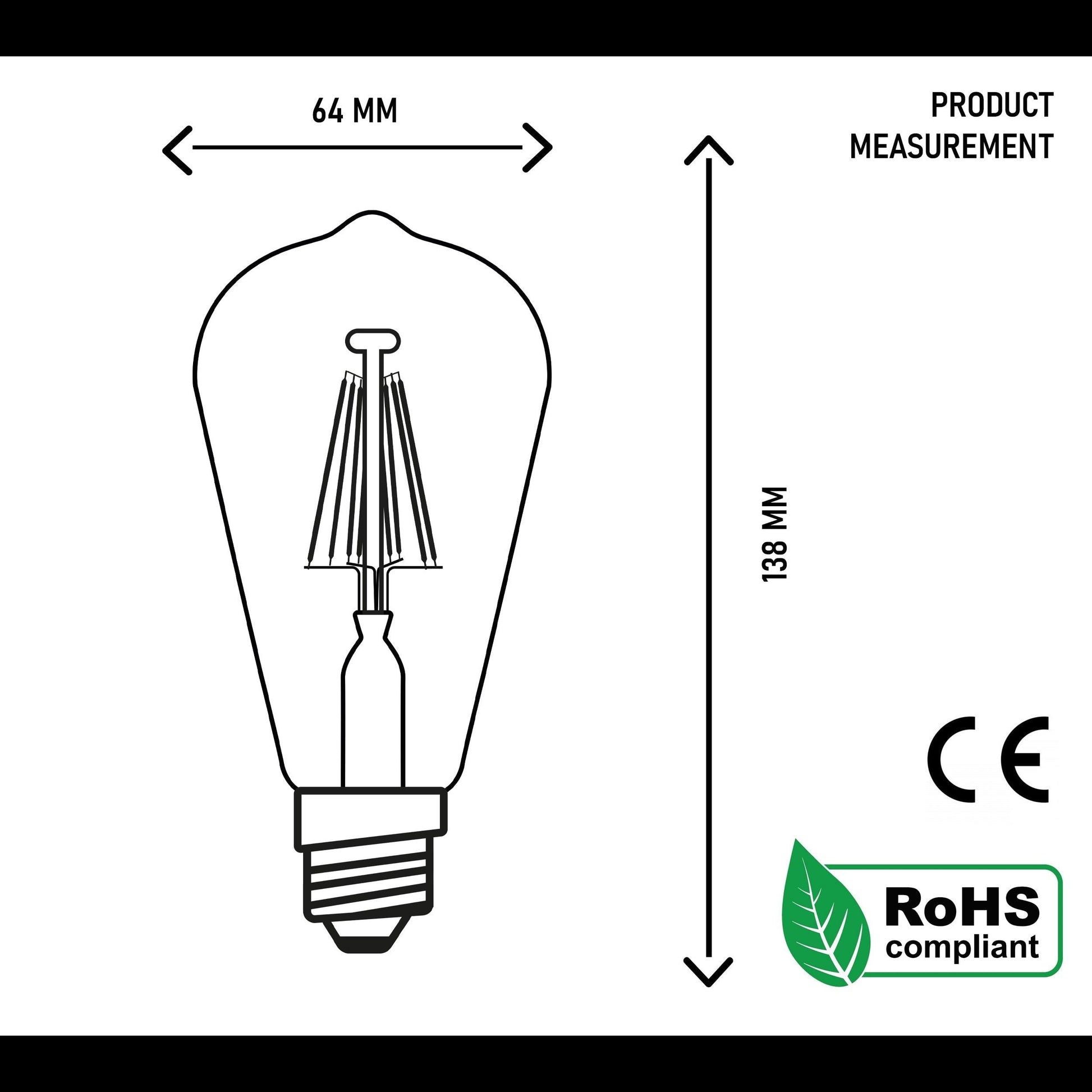 6 Pack ST64 E27 8W Dimmable Retro Classic LED Filament Bulbs~4173-9