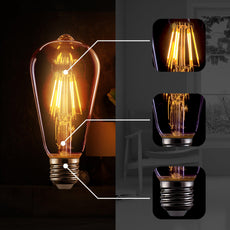 6 Pack ST64 E27 8W Dimmable Retro Classic LED Filament Bulbs~4173-11