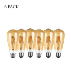 6 Pack ST64 E27 8W Dimmable Retro Classic LED Filament Bulbs~4173-0