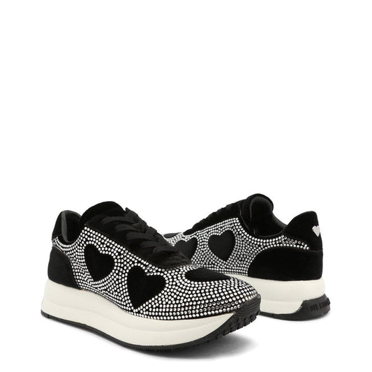 Rhinestone Heart Sneakers - Black - Puritific