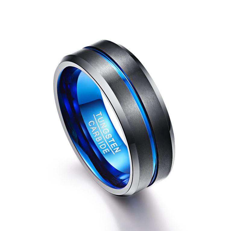 Thin Blue Line Black Tungsten Ring - Puritific