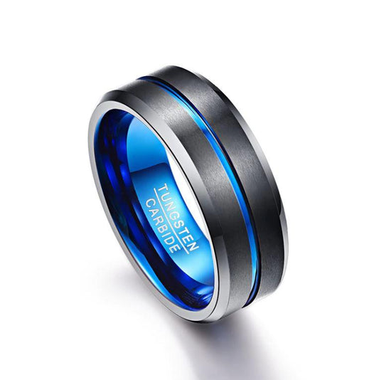 Thin Blue Line Black Tungsten Ring - Puritific