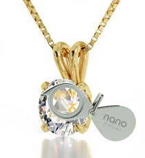 14k Yellow Gold Capricorn Necklace Zodiac Pendant 24k Gold inscribed on Crystal - Puritific