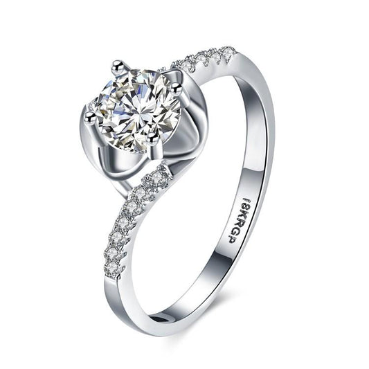 1.00 CTTW Engagement Cut Floral White Crystal Pav'e Ring - Puritific