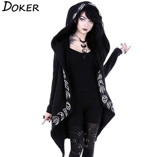 Gothic Punk Black Long Women Hoodies - Puritific