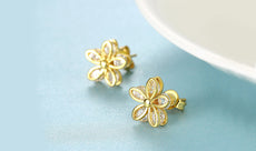 14K Gold Plated White Elements Pav'e Paisley Stud Earrings - Puritific