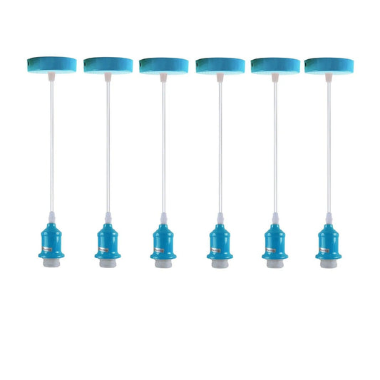 6Pack Pendant Light, Lampshade E27 Lamp Blue Holder Hanging Light,PVC Cable~4272-0