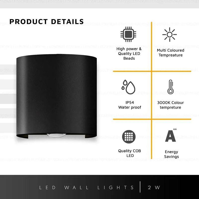 6W LED Indoor-Outdoor Black Curved UP Down Wall light~4962-5