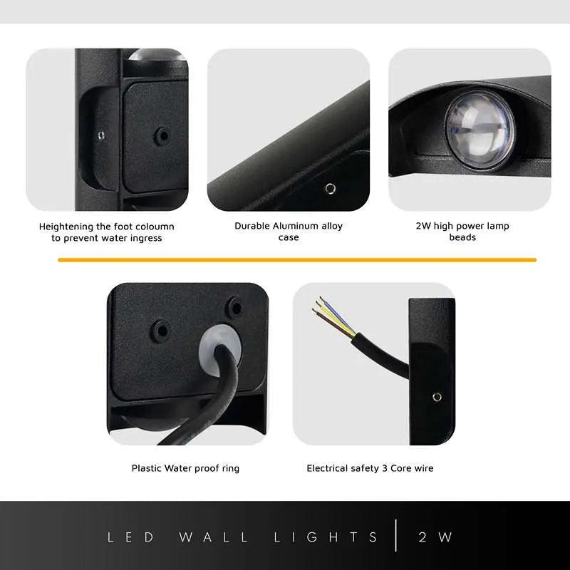 6W LED Indoor-Outdoor Black Curved UP Down Wall light~4962-7