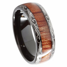 Black Leaf Motif Koa Wood Tungsten Ring - Puritific