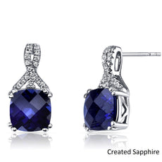 2.00 CT Cushion Cut Sapphire Stud Earring in 18K White Gold Plated - Puritific