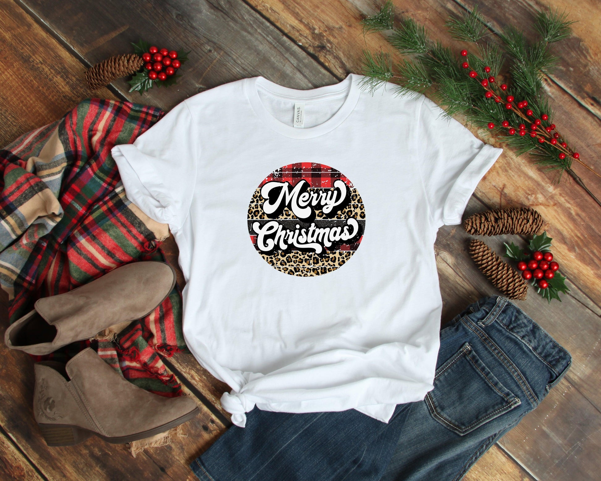 Retro Merry Christmas Shirt, Buffalo Plaid Christmas Shirt - Puritific