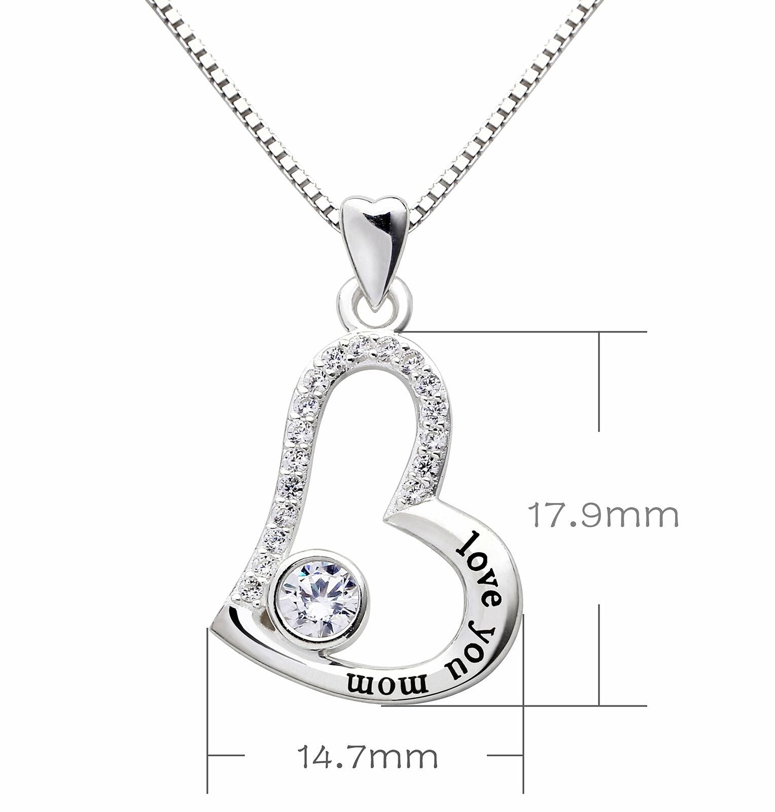 "I Love you MOM" Heart Necklace Embellished with Crystals in 18K White Gold Plated - Puritific