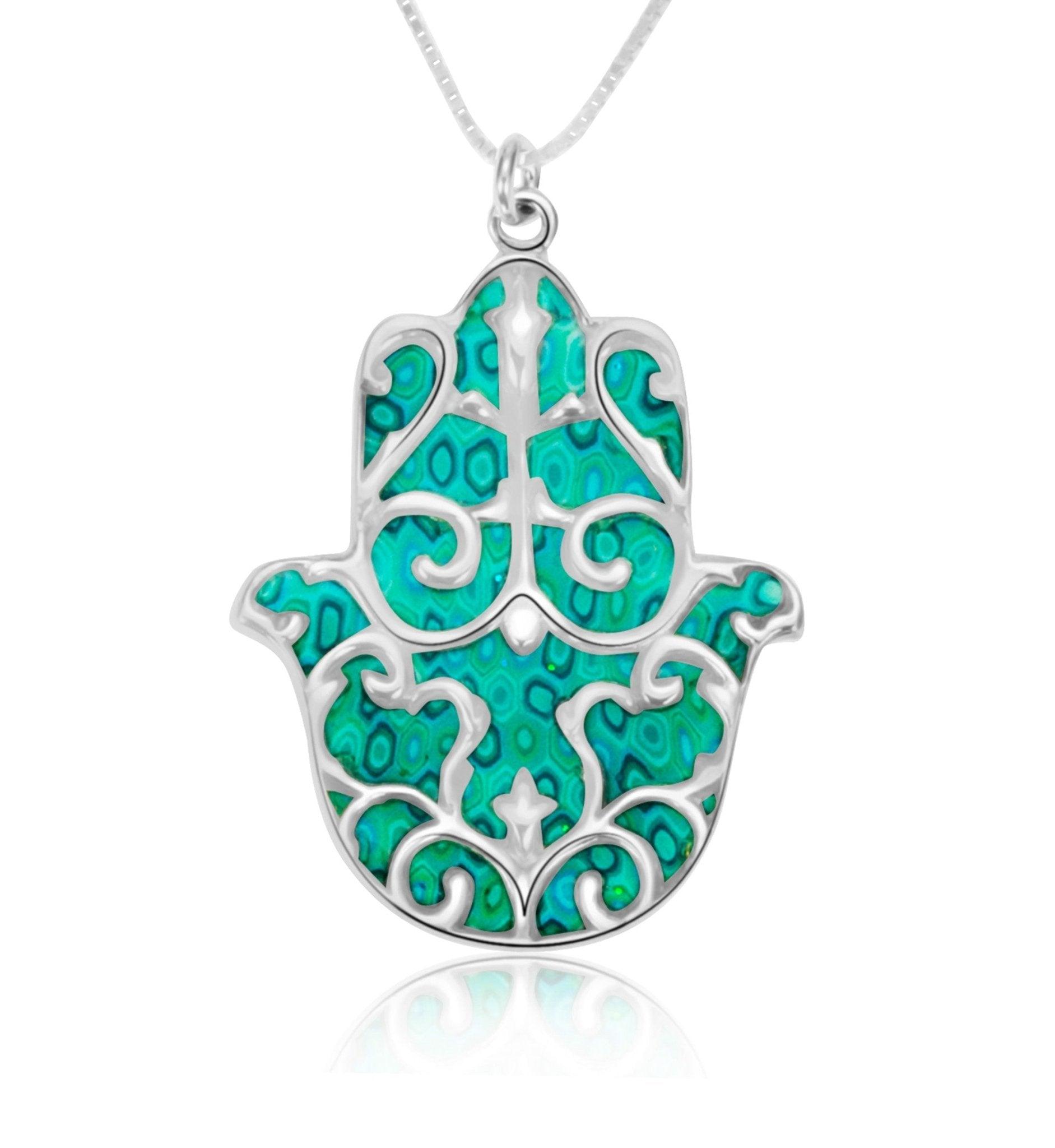 925 Sterling Silver Hamsa Necklace Handcrafted Fleur de Lis Pendant - Puritific