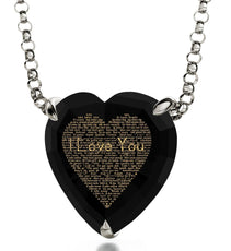 925 Sterling Silver Heart Necklace 24k Gold Inscribed I Love You in 120 Languages - Puritific