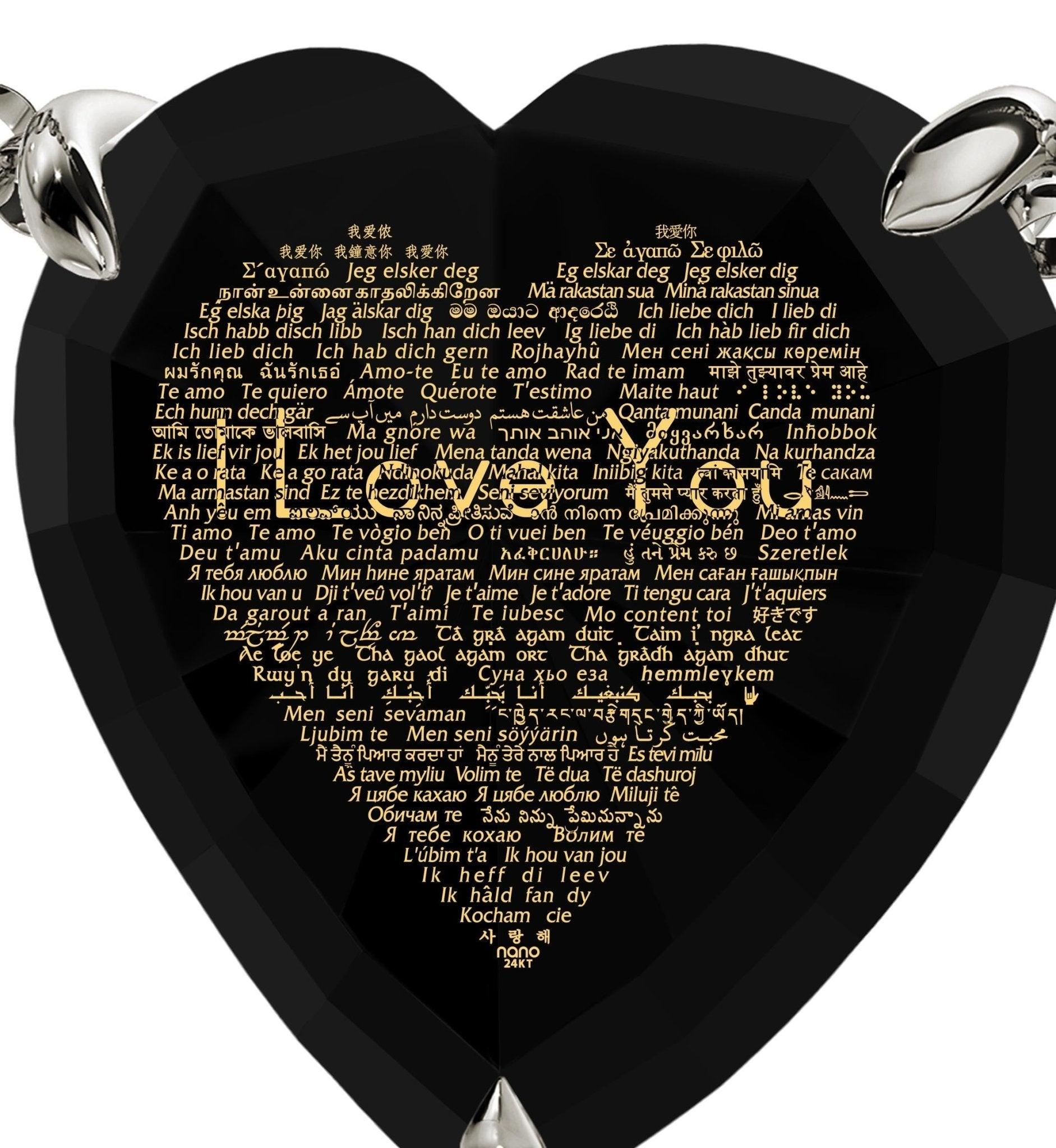 925 Sterling Silver Heart Necklace 24k Gold Inscribed I Love You in 120 Languages - Puritific