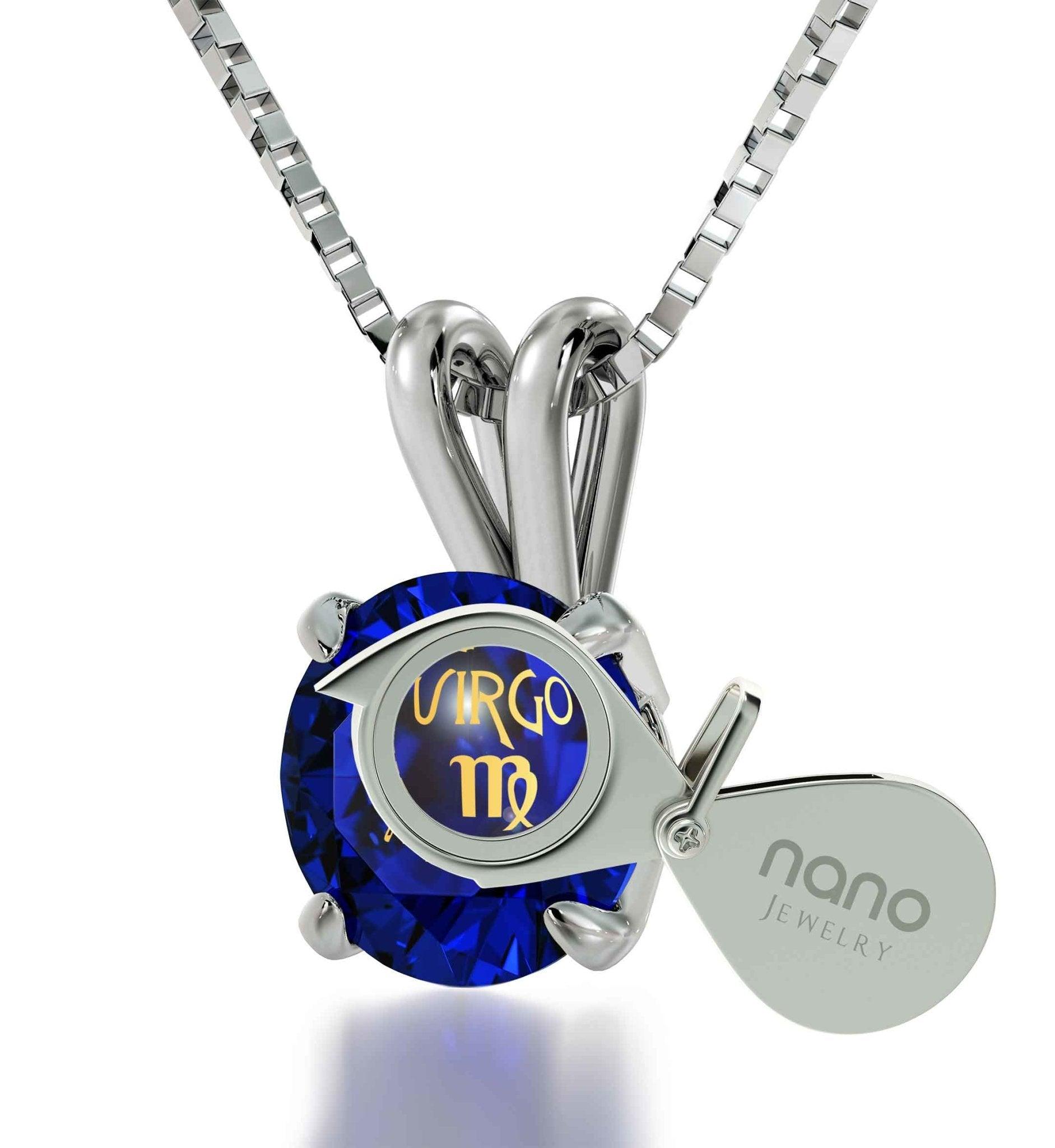 925 Sterling Silver Virgo Necklace Zodiac Pendant 24k Gold inscribed on Crystal - Puritific