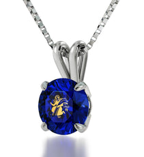 925 Sterling Silver Virgo Necklace Zodiac Pendant 24k Gold inscribed on Crystal - Puritific