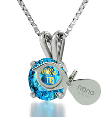 925 Sterling Silver Virgo Necklace Zodiac Pendant 24k Gold inscribed on Crystal - Puritific